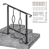 LMRSTOO Handrails for Outdoor Steps, Fit 2 or 3 Steps Outdoor Stair Railing, Black Wrought Iron Handrail for Concrete Steps or Wooden Stairs (2-3 Step Rhombus)