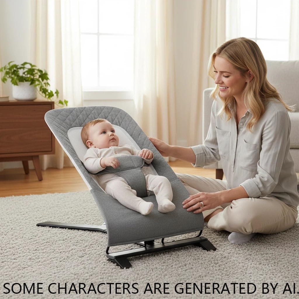 Alpine Deluxe Baby Rocker, 3-in-1 Convertible Baby Bouncer Seat, Organic Cotton Portable Infant Rocking Chair with Safety Harness, Removable Cushion for Newborn to Toddler, 0-6 Months, Charcoal Tweed