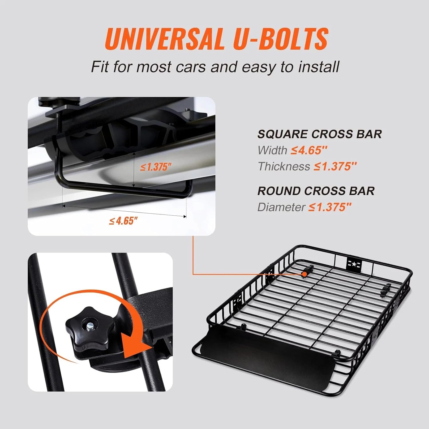 Roof Rack Cargo Basket, 64"" x 39"" x 6"" Rooftop Cargo Carrier with Extension, Heavy-Duty 200 LBS Capacity Universal Roof Rack Basket, Luggage Holder for SUV, Truck, Vehicle