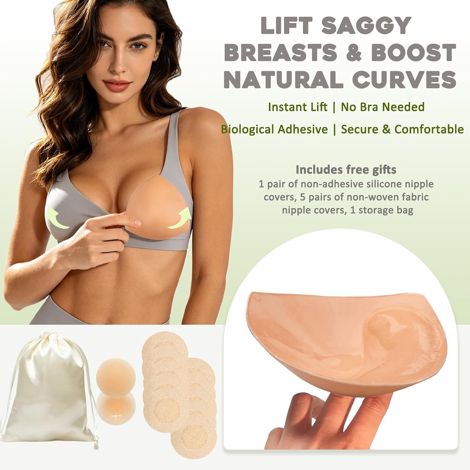 Double-Sided Sticky Bra Inserts - Natural Push-Up Lift Pads, Lightly Padded Reusable Adhesive Bra Pads for A-D Cup