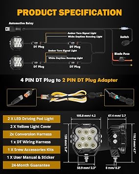 Auxbeam 4 Inch LED Cube Pod Lights with Amber Covers, Offroad Driving Lights for Jeep Truck Pickup SUV ATV UTV (4PCS)