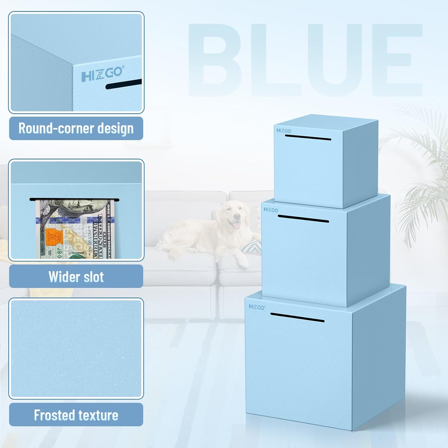 hizgo Adults Piggy Bank, Stainless Steel Bank Must Break Open, Blue 4.72" image 3