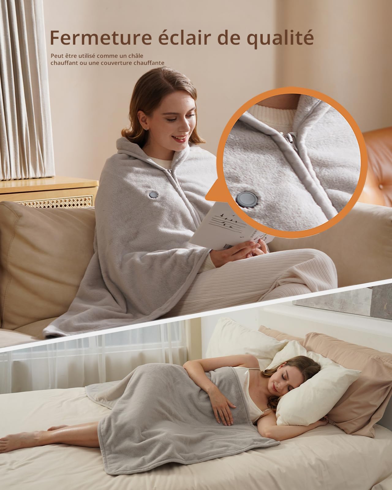 Châle Chauffant Portable 3 Températures - Couverture Électrique Pour Canapé, Bureau - USB