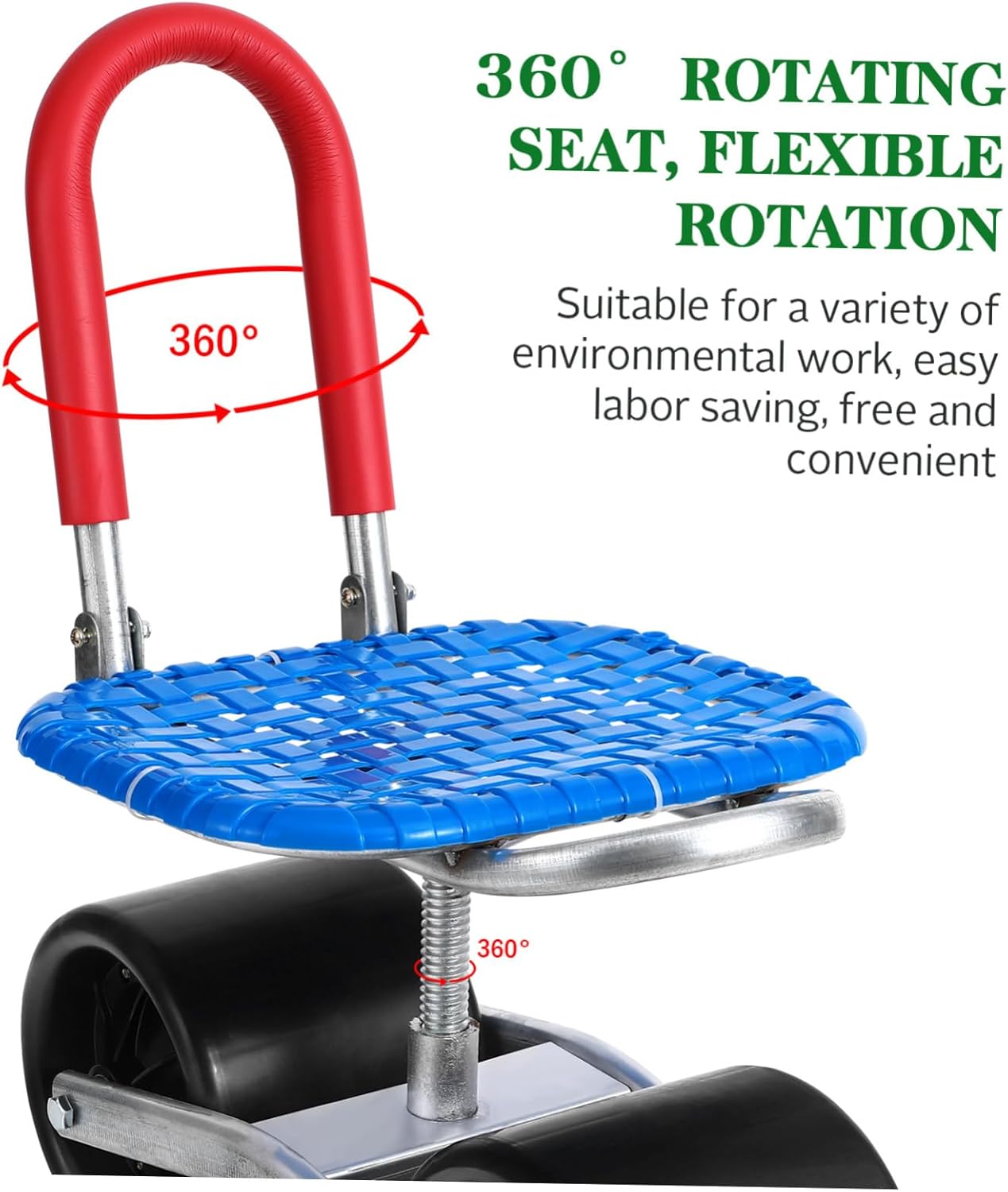 Sosoport Gardening Tool Accessory Rolling Stool Sturdy Wheels Pp Material Comfortable Height Adjustment