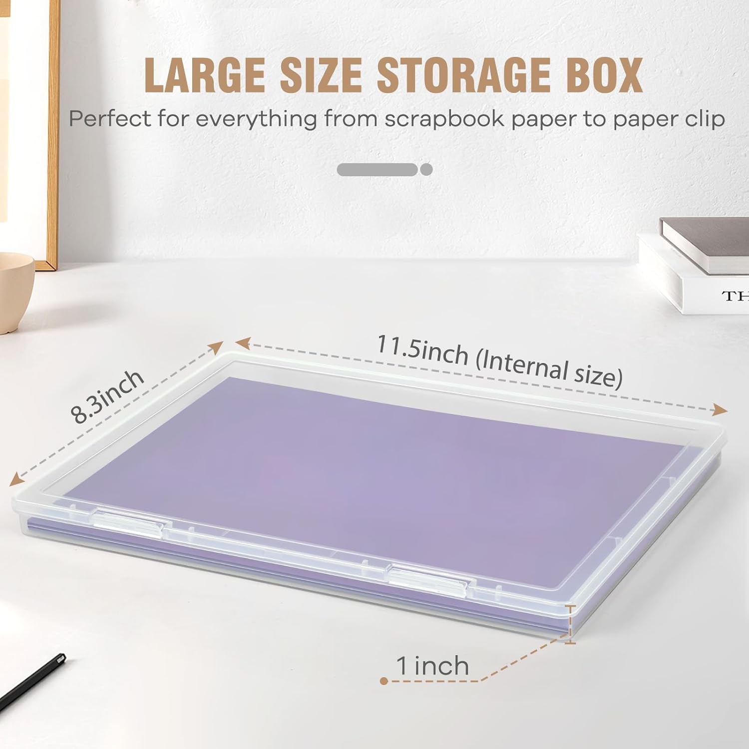 Photo Storage Box for 8" x 10" Photos, 6 Pack Plastic Scrapbook Paper Storage Organizer with Double Snap-Tight Latches, Clear Project Case for Scrapbooks, Card, Craft, A4 Files