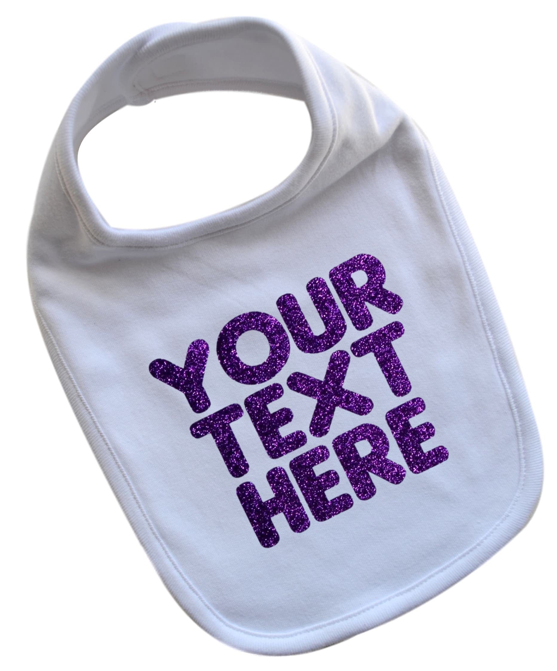 Personalized Baby Girl Bib with Custom GLITTER Text of Your Choice 100% Cotton (WHITE BIB)