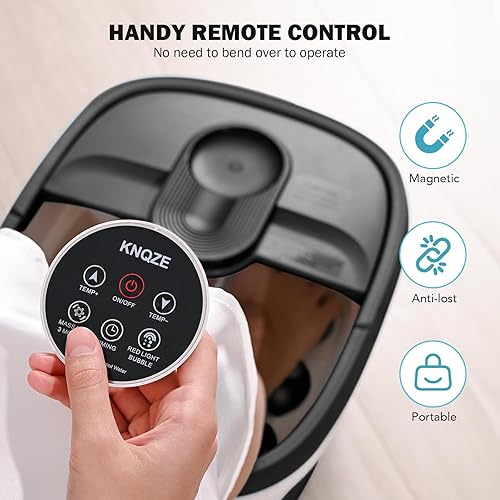 Miniatura 12 de KNQZE Spa de pies plegable con calor, control remoto, control de temperatura, burbujas, piedra pómez, luz roja, temporizador, 16 rodillos de masaje