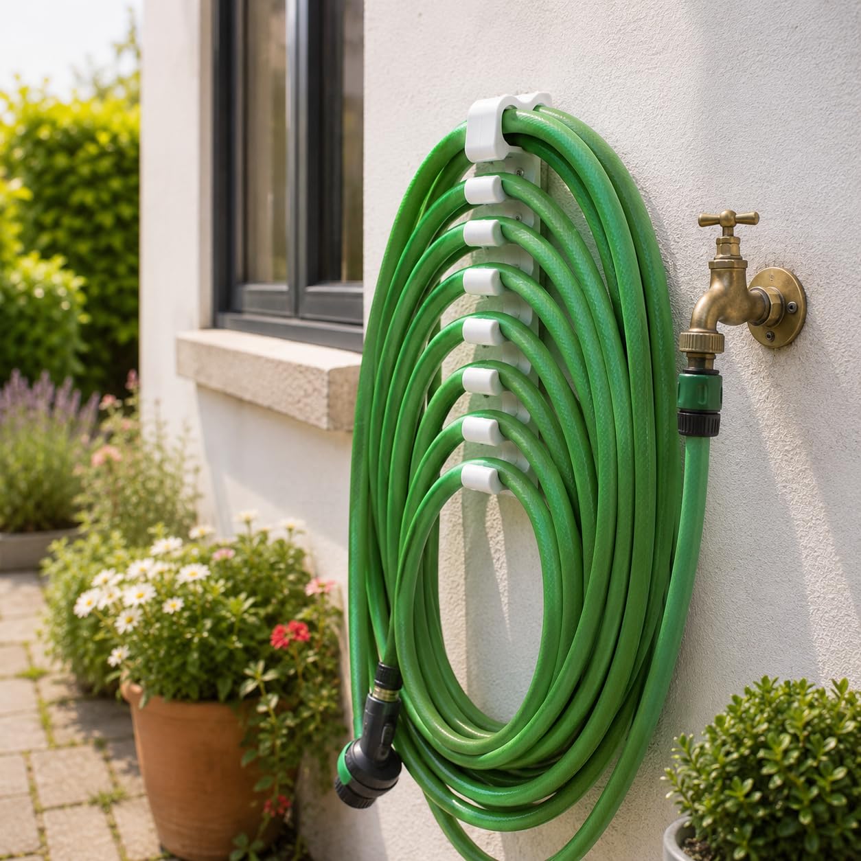 Greena White Hang-A-Hose Garden Hose Holder – Tangle-Free Hose Storage Rack – Easy Access Multi-Length Hose Organiser For Garden & Outdoor Use