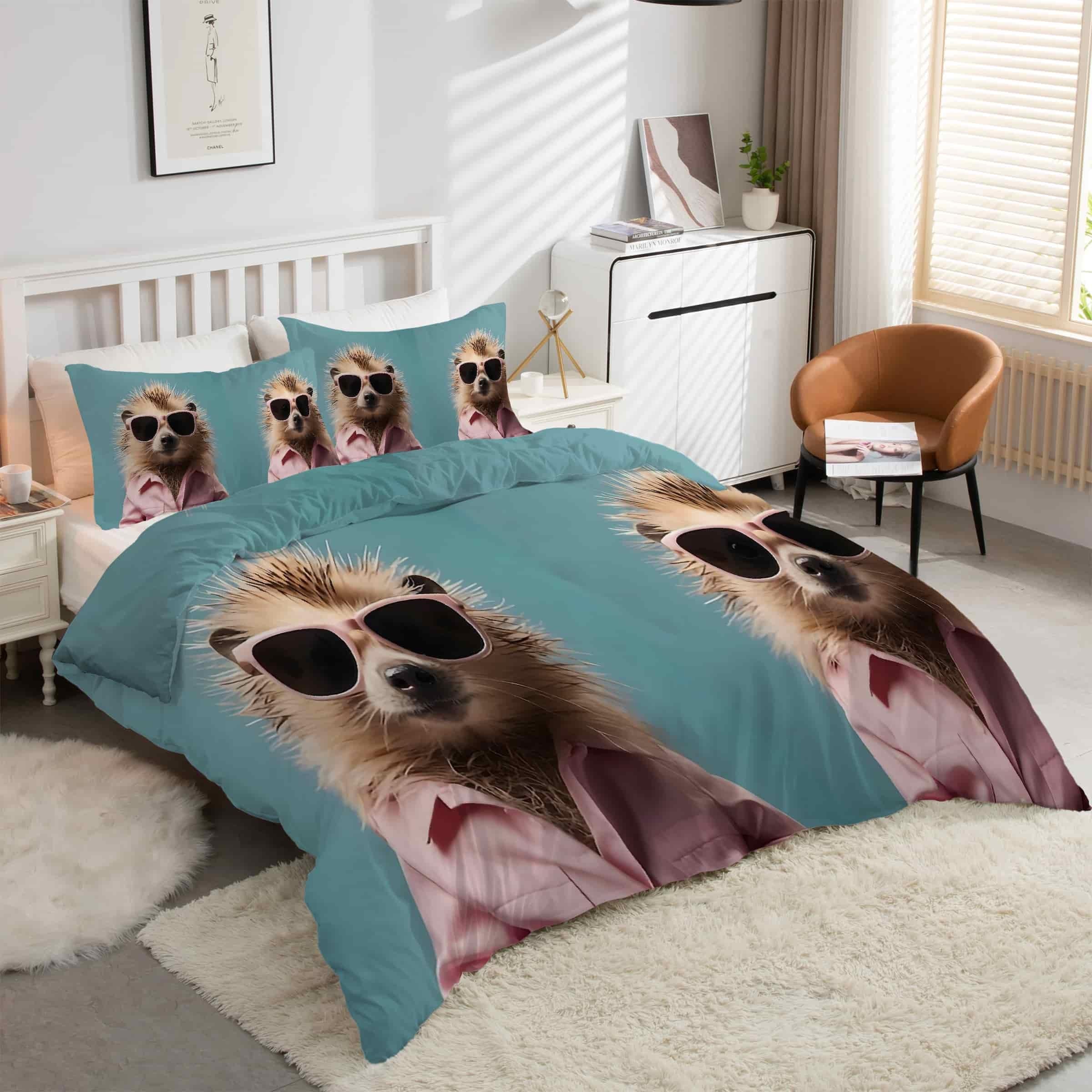 Housse de couette 200x200 animaux ensemble de literie 3 pièces microfibre avec zip