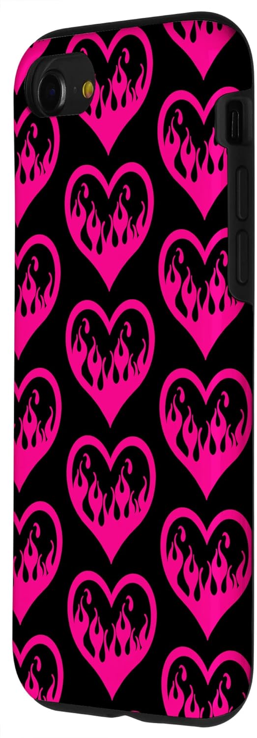 McBling Aesthetic Heart Flames Pink Black Bimbo Y2K 2000's Case for iPhone SE (2020) / 7 / 8