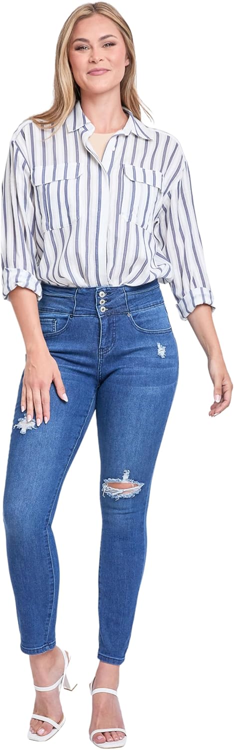 Royalty for Me Womens Royalty for Me Women's High Rise 3 Button Stacked Waistband Skinny Sustainable Jean - Image 5