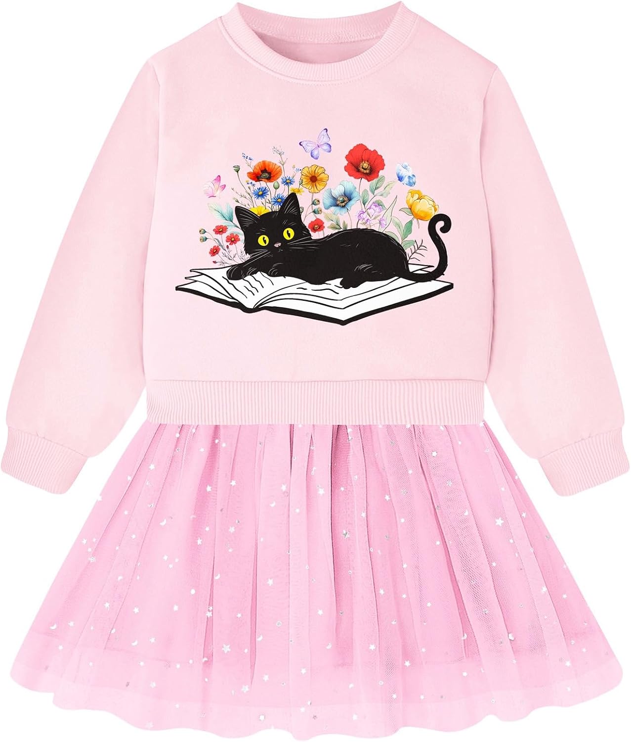 Vieille Girls Dresses Long Sleeve Sweat Party Dress with Sequin Tulle Skirt 2-7 Years