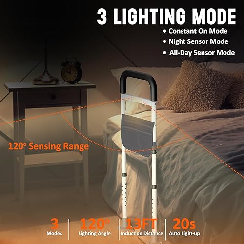 Miniatura 5 de RIVIXA Rieles de cama para adultos mayores de seguridad con bolsillo de almacenamiento, luz LED sensor y asas antideslizantes, soporta 330 libras,