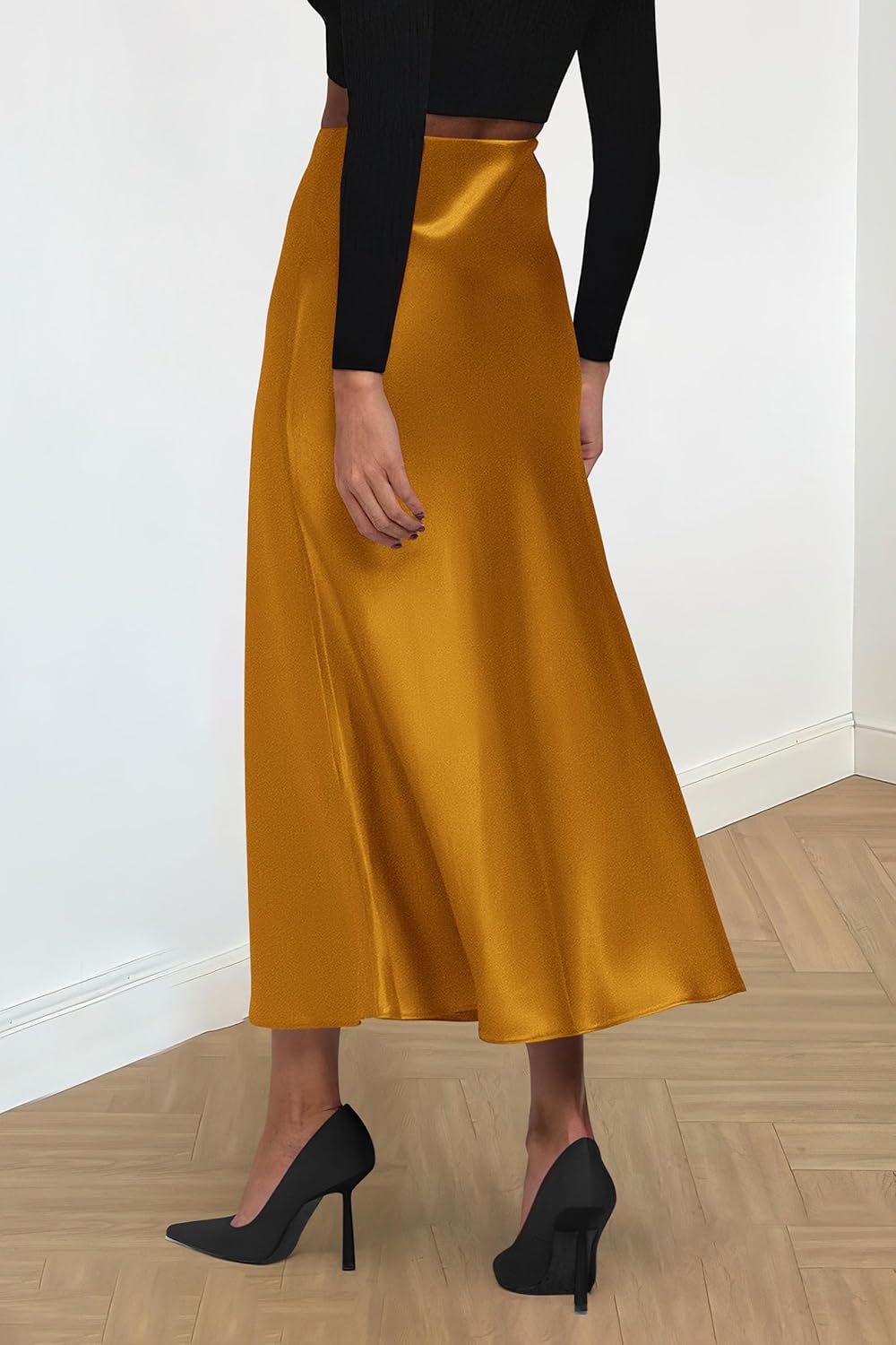 PRETTYGARDEN Women's Satin Skirts Dressy Casual 2026 Fall High Waisted Cocktail Wedding Flowy Elegant A Line Midi Skirt - Image 2