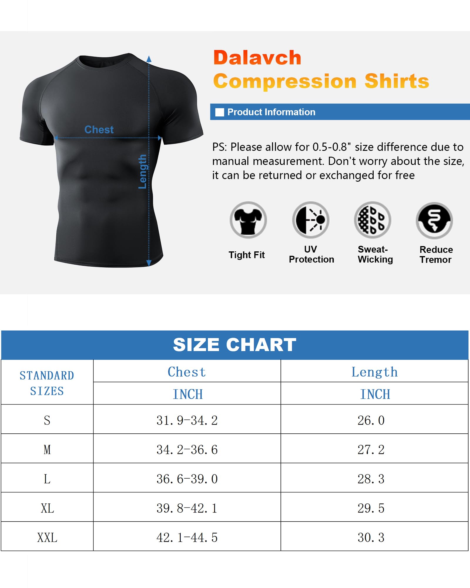 Dalavch Lot de 5 t-shirts de compression à manches courtes pour homme - Pour le sport et l'entraînement athlétique