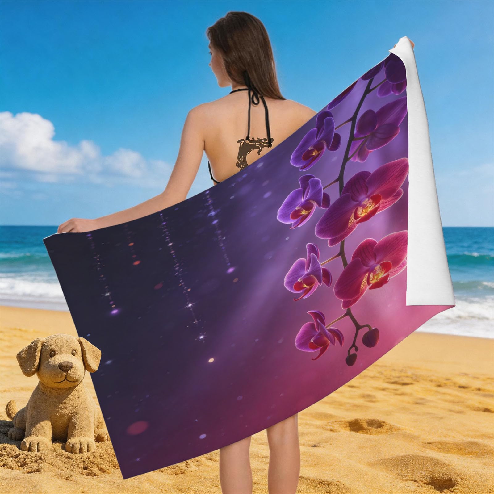 Leichong Men's Purple 3D Tiger Beach Towel Microfiber Soft Quick Dry For Adults, Jungle Bath Towel Lightweight Soft Absorbent For Travel Swimming Pool Sports, 75 X 150 Cm