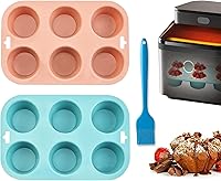 Vista 1 de Molde de silicona para magdalenas, bandeja antiadherente de 6 cavidades para magdalenas, cupcakes, brownies y más, grado alimenticio y libre de BPA