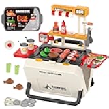 Kids Fun Toys Portable BBQ Grill Play Set for Toddlers Ages 3-8 - Realistic Outdoor Pretend Cooking Toy with 51PCS, Camping Kitchen Pretend Play for Boys Girls