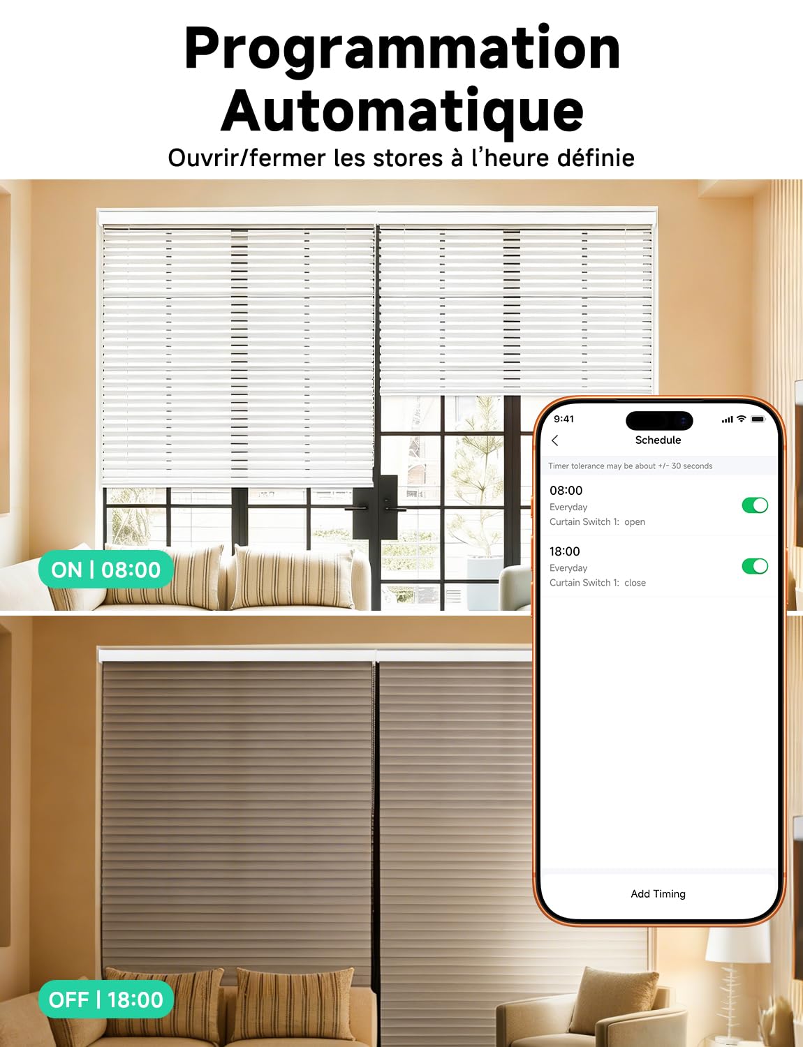Interrupteur Volet Roulant Connecté，Etersky Interrupteur Volet Roulant WiFi,Compatible avec Alexa/Google Home, Interupteur Connecté Tactile Rétro éclairage Peut Éteindre LED Timer APP Contrôle，Noir 1P