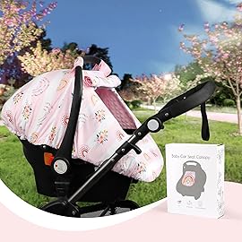 Pea Pod Car Seat Cover Baby, Infant Car Seat Canopy Covers for Newborn with 2 Layers Windows of Breathable Mesh Fabric, Lightweight Polyester/Soft Minky Dot Backing (Floral & Rainbow)