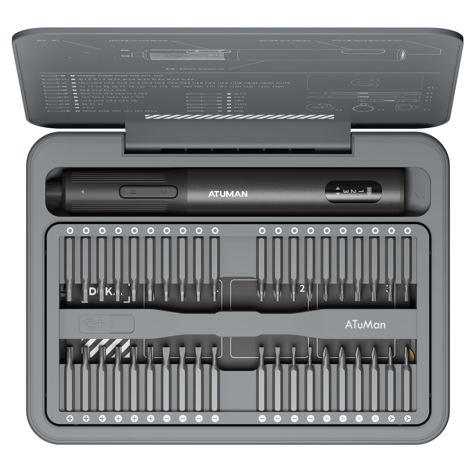 ATuMan 95 in 1 Precision Electric Screwdriver Set with 86 Magnetic Bits 0 4N m Torque Visual Screen