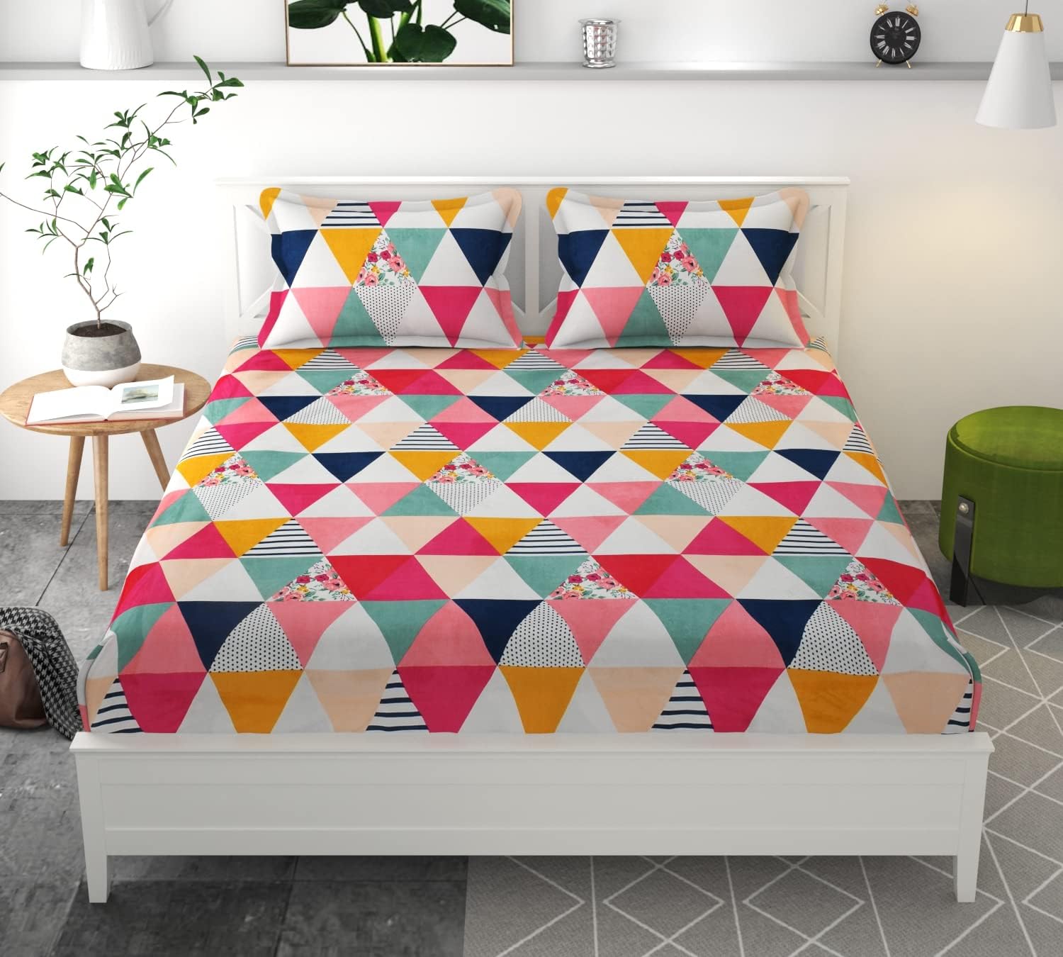 Luxury 180TC Pure Glace Cotton Double Printed Bedsheet with 2 Pillow Cover Liling Design-Dark Blue
