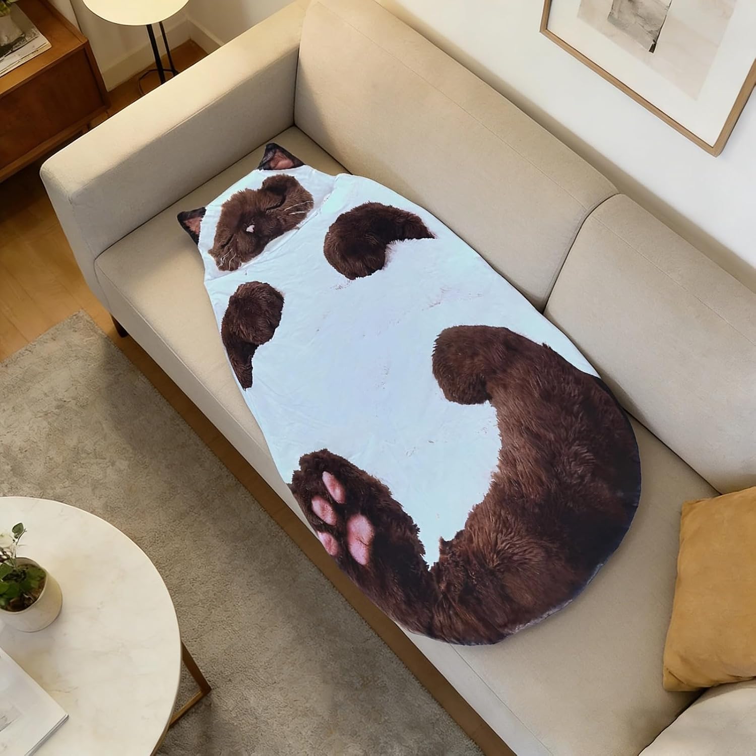 Cat Envelope Sleeping Bag, Adorable Winter Adult Plush Sleeping Bag, White and Brown