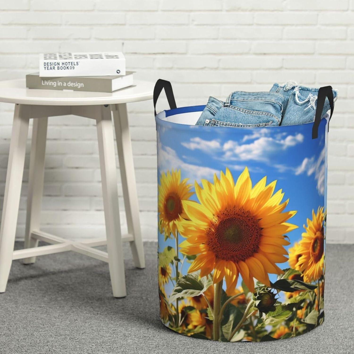 Beautiful Sunflower Laundry Basket With Handles, Foldable Laundry Hamper Oxford Cloth Dirty Clothes Basket Waterproof Clothes Toys Storage Bin Organizer for Bedroom Bathroom Dorm