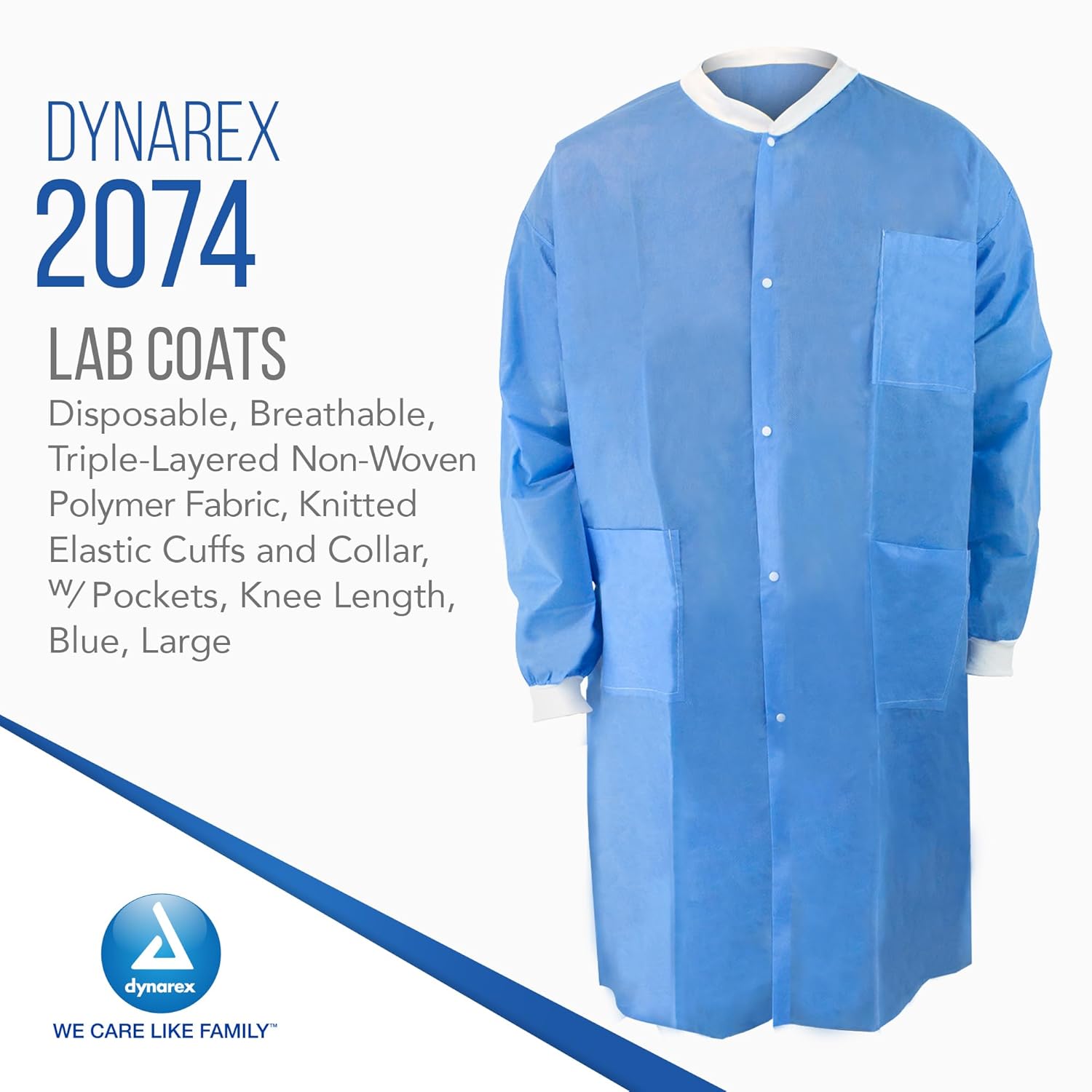 Dynarex 2074 Lab Coat, SMS Fabric with Pockets, Large, Dark Blue (Pack of 3)