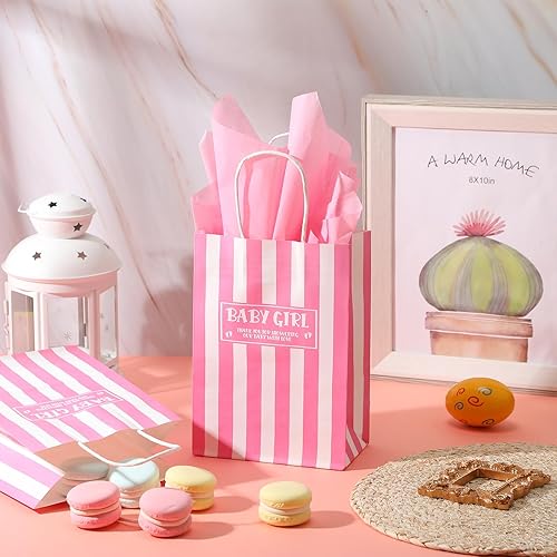 Miniatura 5 de Qeeenar Juego de 50 bolsas de regalo para baby shower con papel de seda, bolsa de regalos de baby shower a rayas con asa, bolsas de regalo de