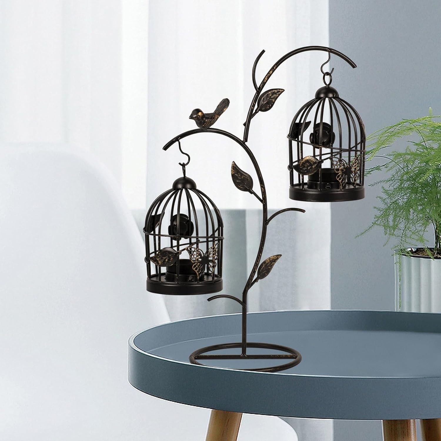 Decorative Birdcage Candle Holders for Tealight Candles, 13.8in Tall Black Vintage Candle Holder, Metal Bird cage Candle Stands for Rustic Home Decor Table Wedding Christmas Centerpiece Bird Decor
