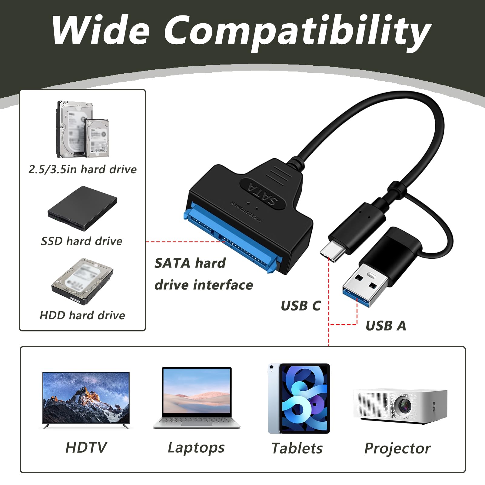 SATA USB Adapter, USB 3.0 auf SATA Adapter für 2,5 und 3,5 Zoll HDD SSD mit 12V 2A Netzteil, UASP Unterstützung bis 5 Gbit/s, Externe Verbindung für interne Laufwerke, kompatibel mit Windows Mac Linux