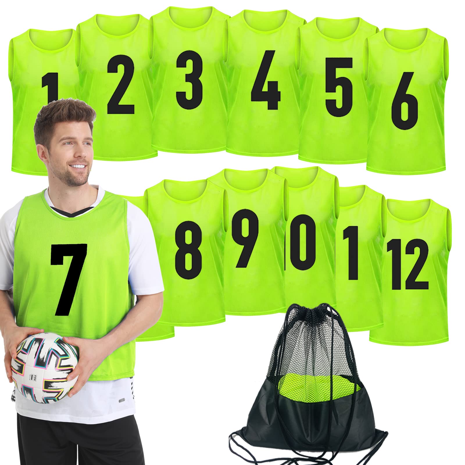 Confezione da 12 giubbotti per allenamento da uomo, per sport, calcio, per adulti e giovani
