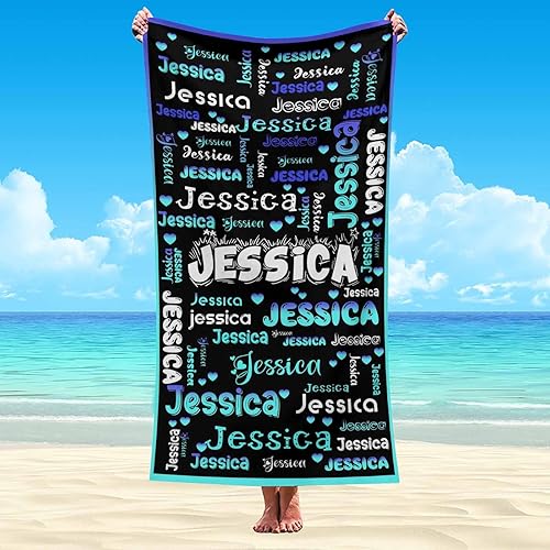 Miniatura 1 de Artsadd Toallas de playa personalizadas para mujeres y niñas, toallas de baño personalizadas de color azul cielo y blanco de viaje, playa, piscina,