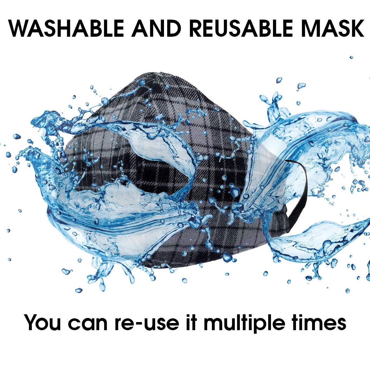 2 PCS USA Cloth Face Mask, 100% Cotton Double Layers, Filter Pocket and Nose Strip Adult Face Mask, Face Coverings, Reusable & Washable - Made in USA - Black