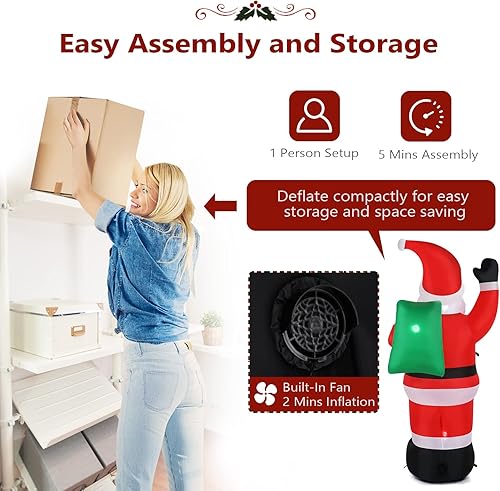 Miniatura 4 de Decoraciones navideñas inflables de 8 pies con luces LED, árbol de Navidad inflable, decoración de fiesta familiar, patio, césped, decoración