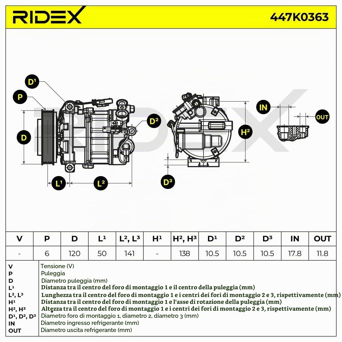 RIDEX 447K0363 Compressore aria condizionata con guarnizioni Compatibilità con OPEL INSIGNIA