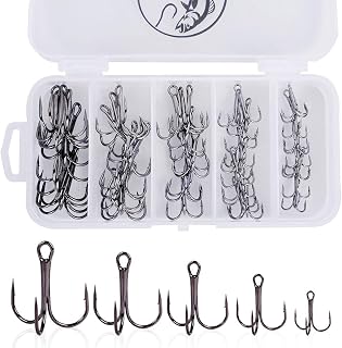 UCEC Treble Hooks Kit 50pcs High Carbon Steel Sharp Hooks for Saltwater Freshwater Bass Trout Catfish Lures - Sizes 2# 4# 6# 8# 10#