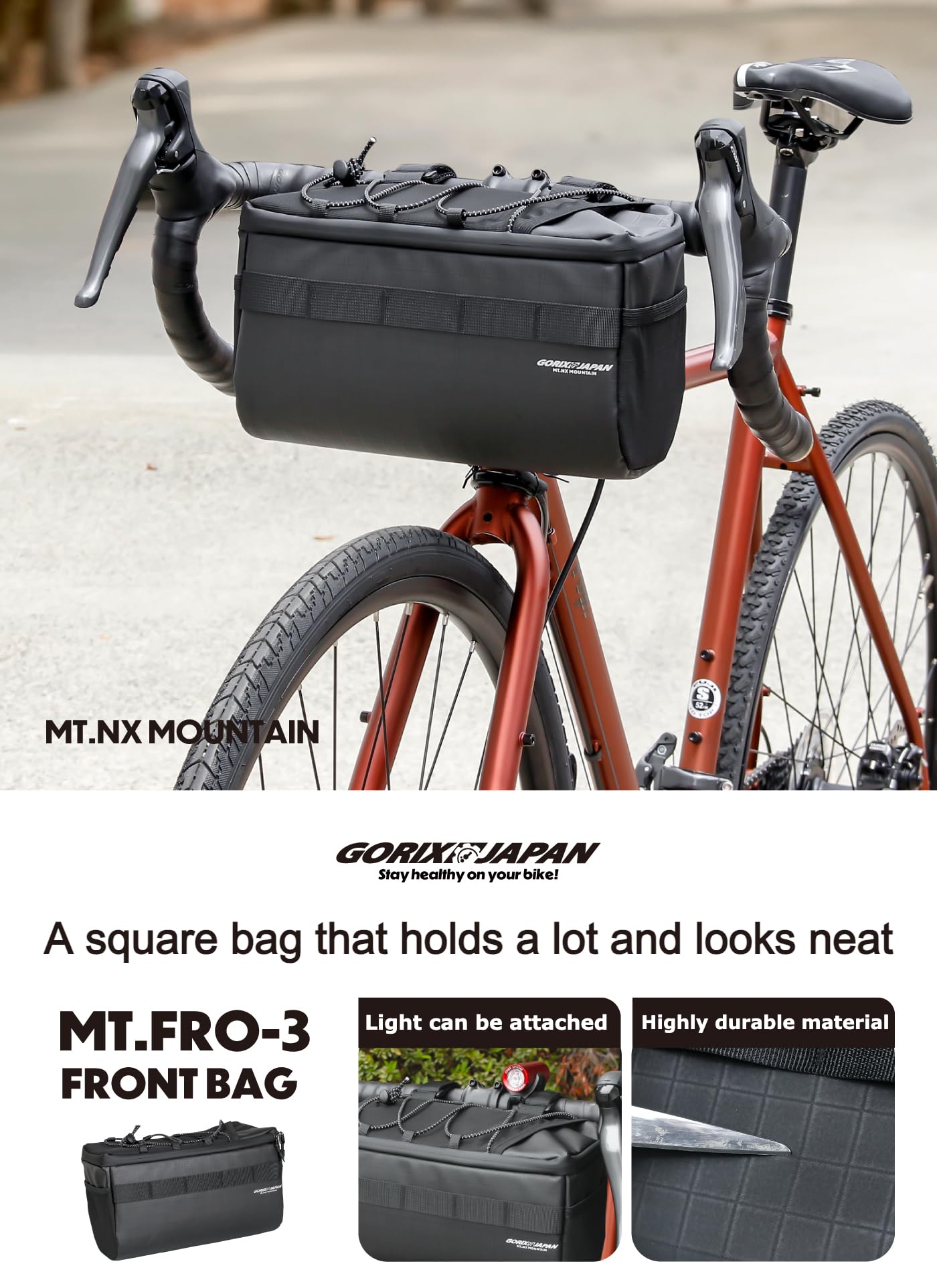 GORIX Bike Front Bag Handlebar Bag 4L Large Waterproof Inner Pouch Road Mountain Bicycle (MT.FRO-3)