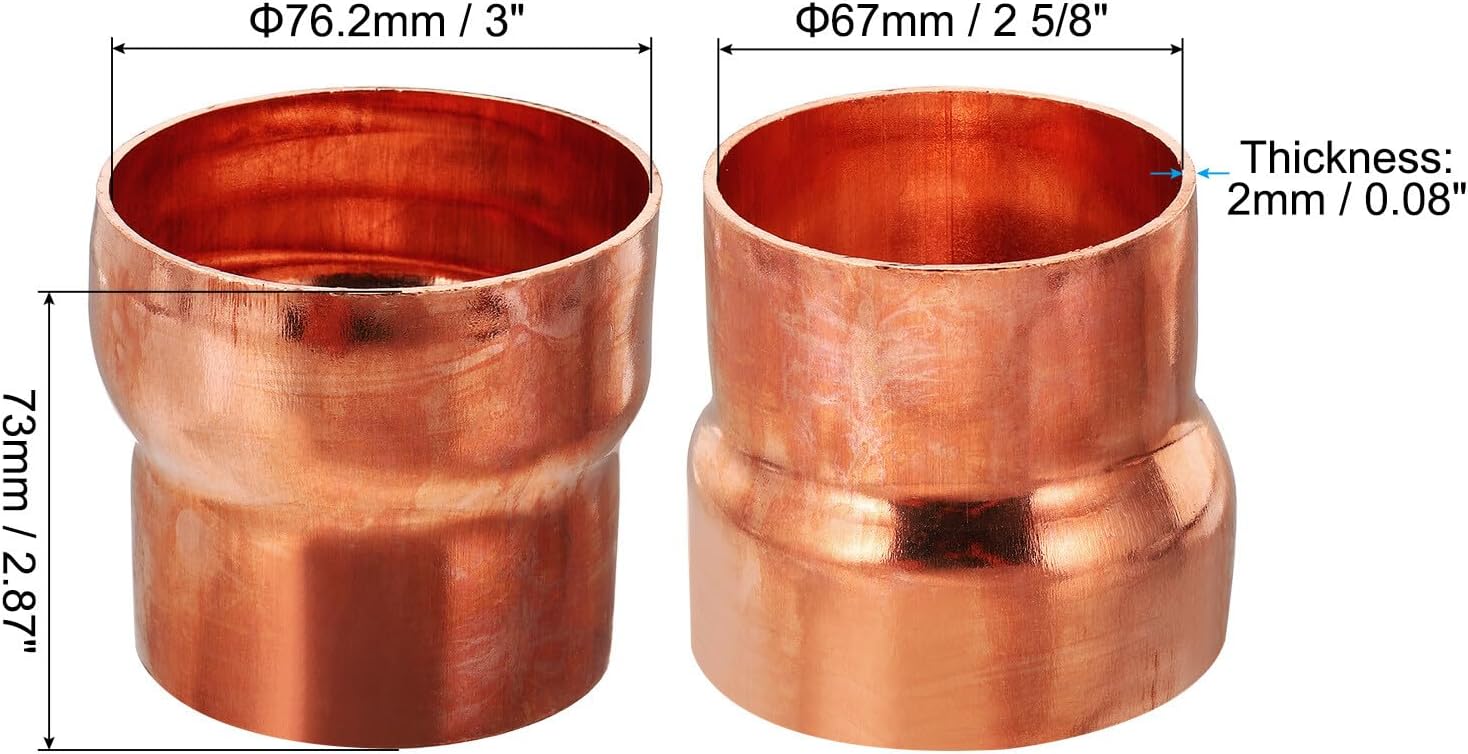3" to 2 5/8" ID Copper Reducer Reducing Coupling Fitting Pipe Tube Adapter YESSC291