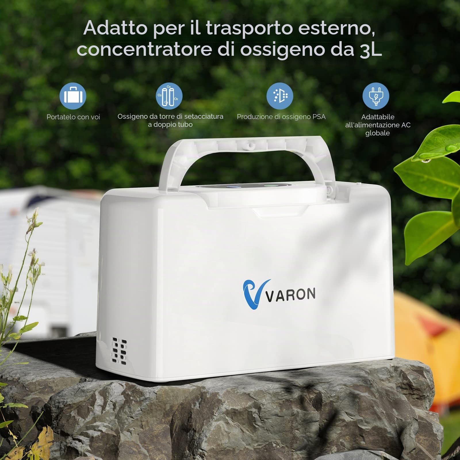 3L/min Concentratore di Ossigeno con Batteria, 32,5%(± 2,5%) Macchina per Ossigeno Portatile, Oxygen Machine Uso continuo 2-2,5 ore, Per all'aperto, altopiano, veicoli