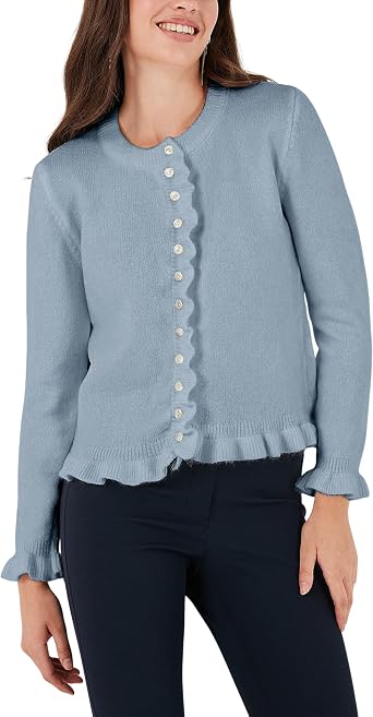 Bianstore Womens Casual Long Sleeve Crewneck Cropped Button Down Ruffle Cardigan Sweater Knitted Tops