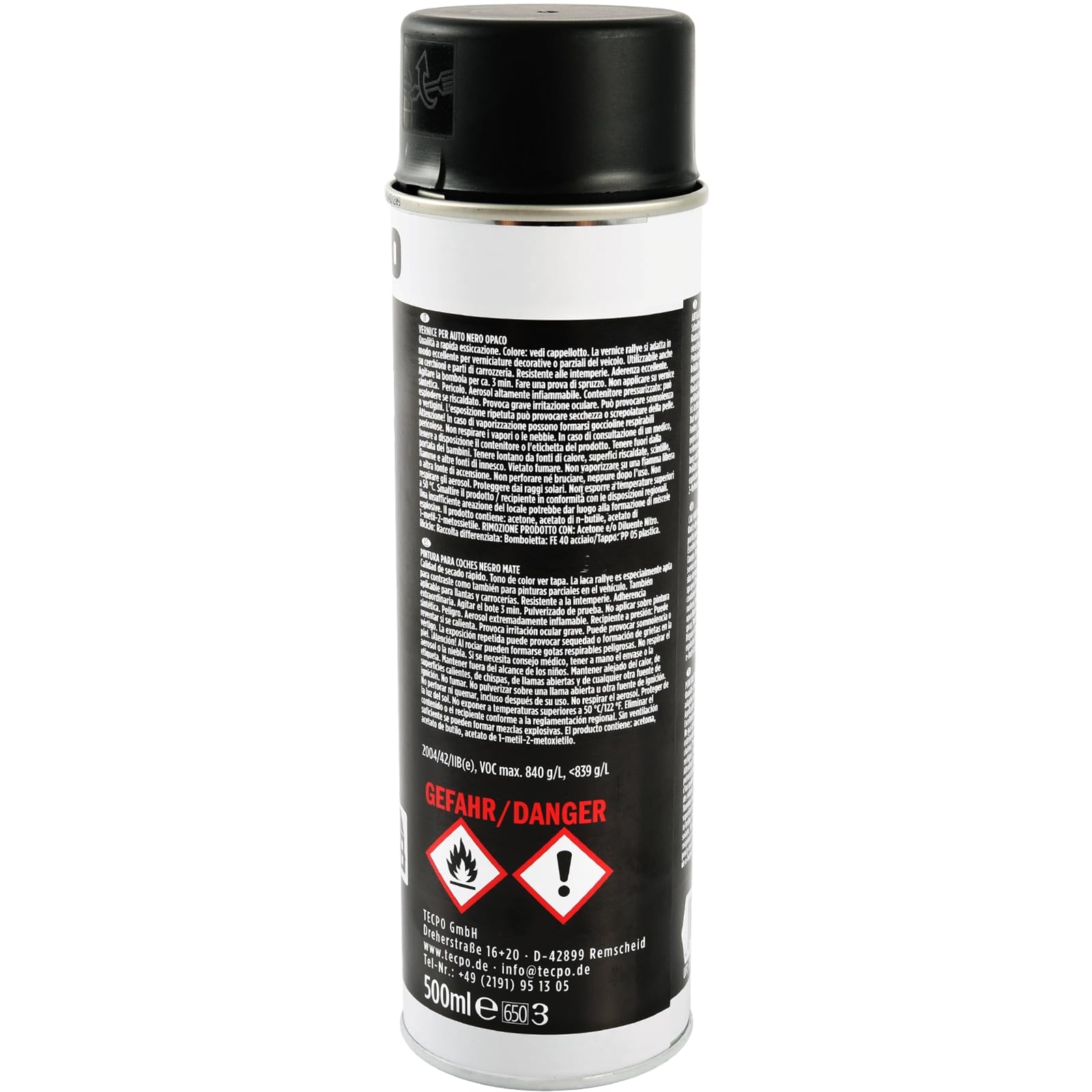 TECPO Lackspray schwarz matt, 12x 500ml Autolack Rallyschwarz Sprühlack Farbspray mit hoher Deckkraft für Innen- und Außenbereich