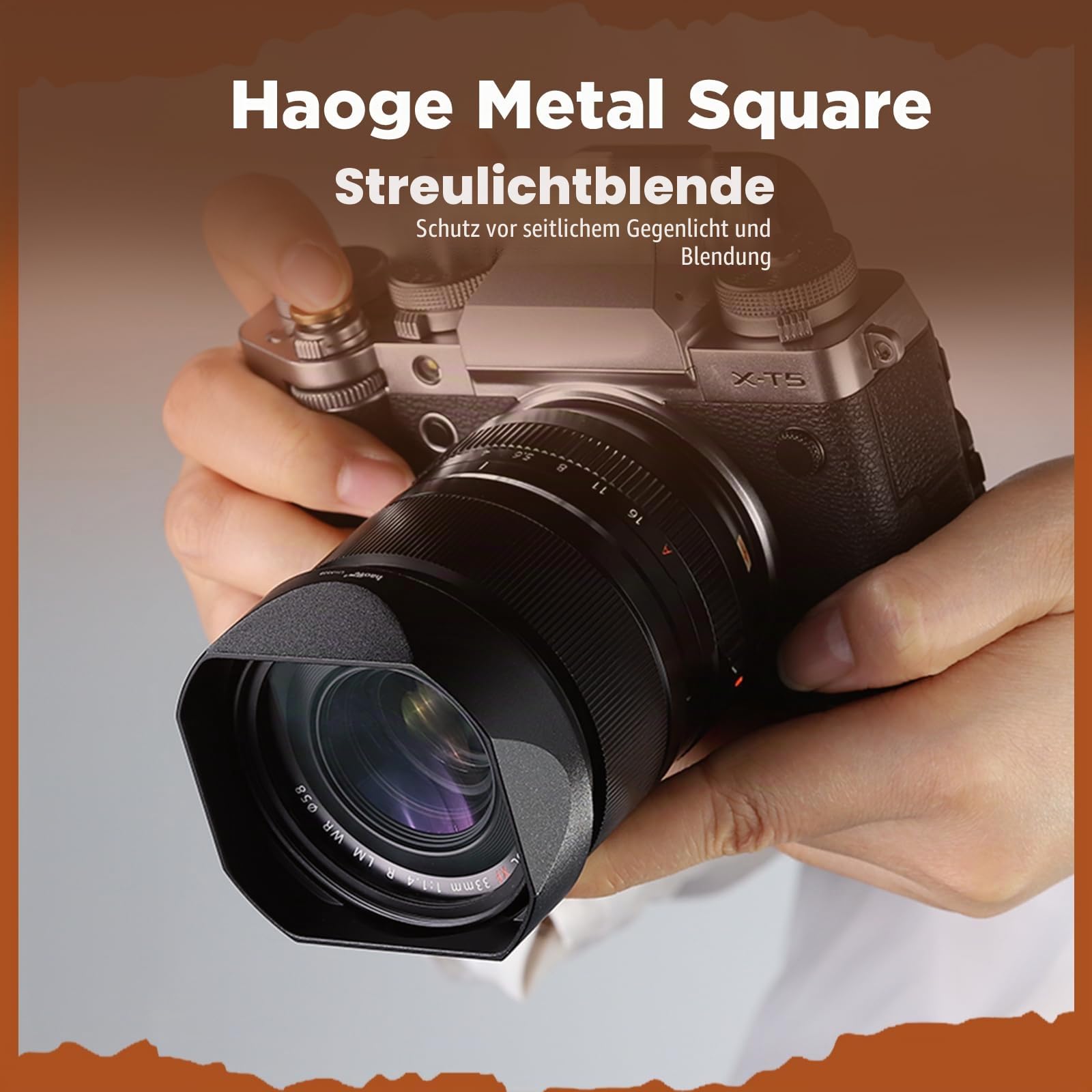 Haoge Quadratische Metall-Gegenlichtblende für Fujifilm XF16-50mmF2.8-4.8 R LM WR, Fuji XF 23mm F1.4 R LM WR, Fujinon XF33mmF1.4 R LM WR Objektiv, XF33mm/F1.4 Objektivbajonettschirm LH-X33B mit