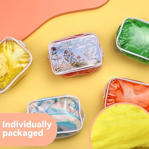 Miniatura 4 de Mayboos Wool Roving - Suministros de fieltro de lana natural de colores de 1.76 onzas, lana pura gruesa con bolsa de almacenamiento, lana para