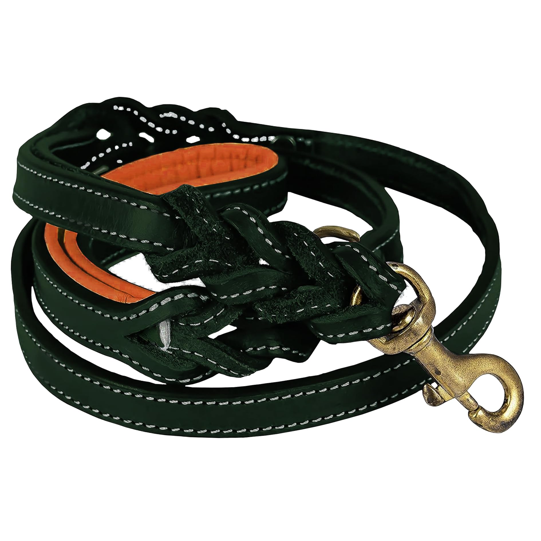 Laisse pour chien en cuir véritable tressé à la main avec double poignée avec anneau en D, rembourrée et poignée de signalisation, 1,8 m