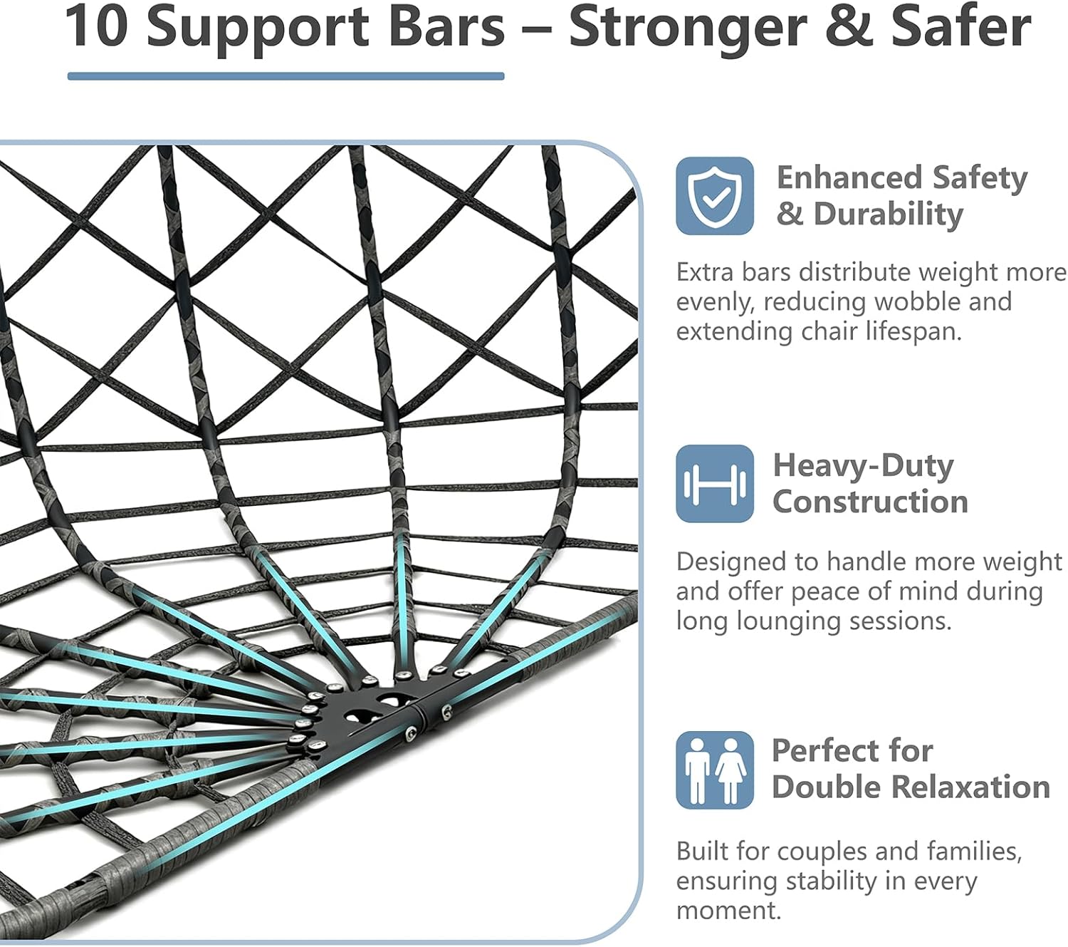 SWITTE Double Egg Swing Chair with Stand, 2 Person Outdoor Indoor Hammock Hanging Chair with Cushion for Patio Living Room 650 LBS Capacity-Dark Grey