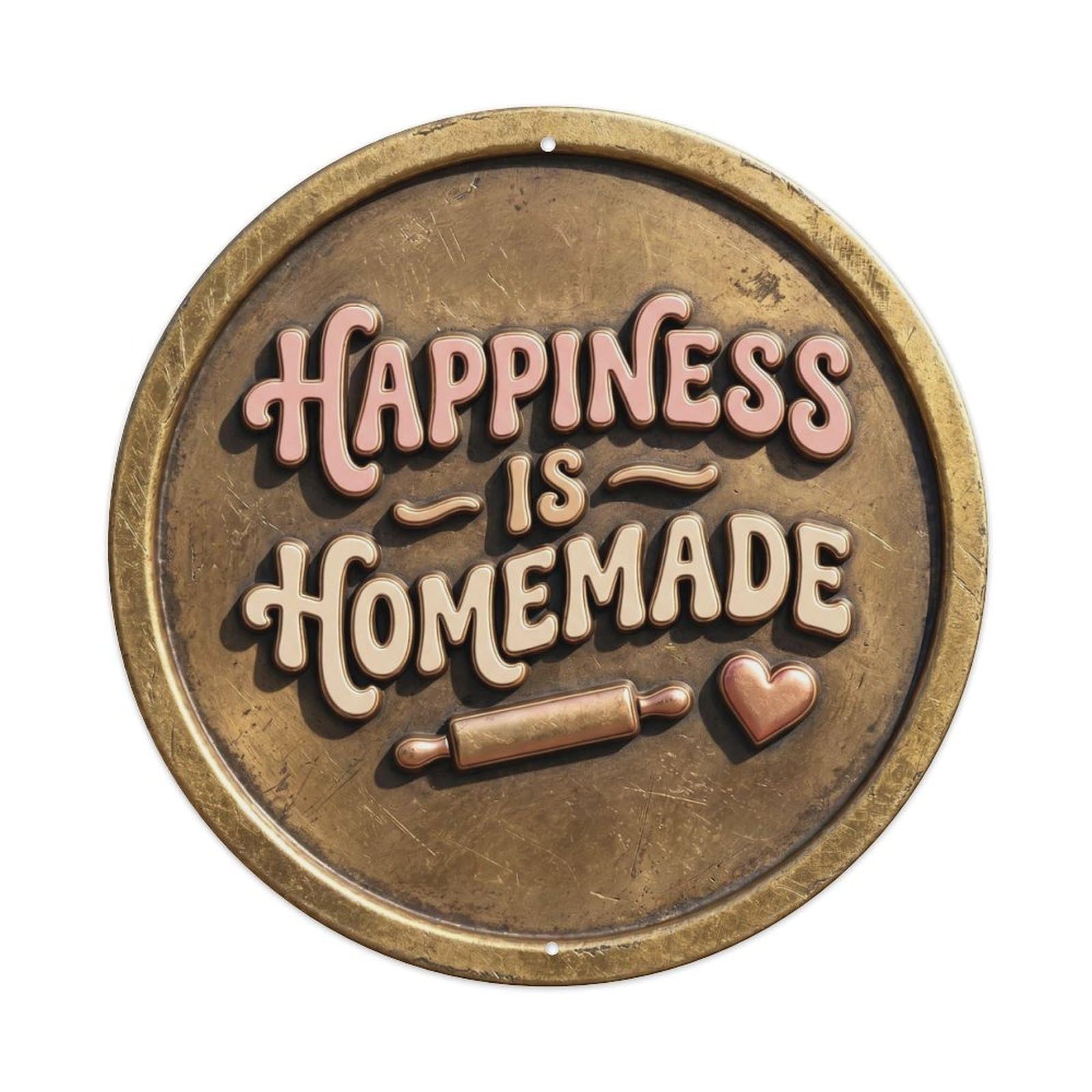 Happiness Is Homemade Nostalgic Vintage Kitchen Humor Screenprint Metal Tin Sign Plaque Wall Decor for Cafe, Man Cave, Club Bar, Office, Home Garden Round Metal Poster 8x8Inch