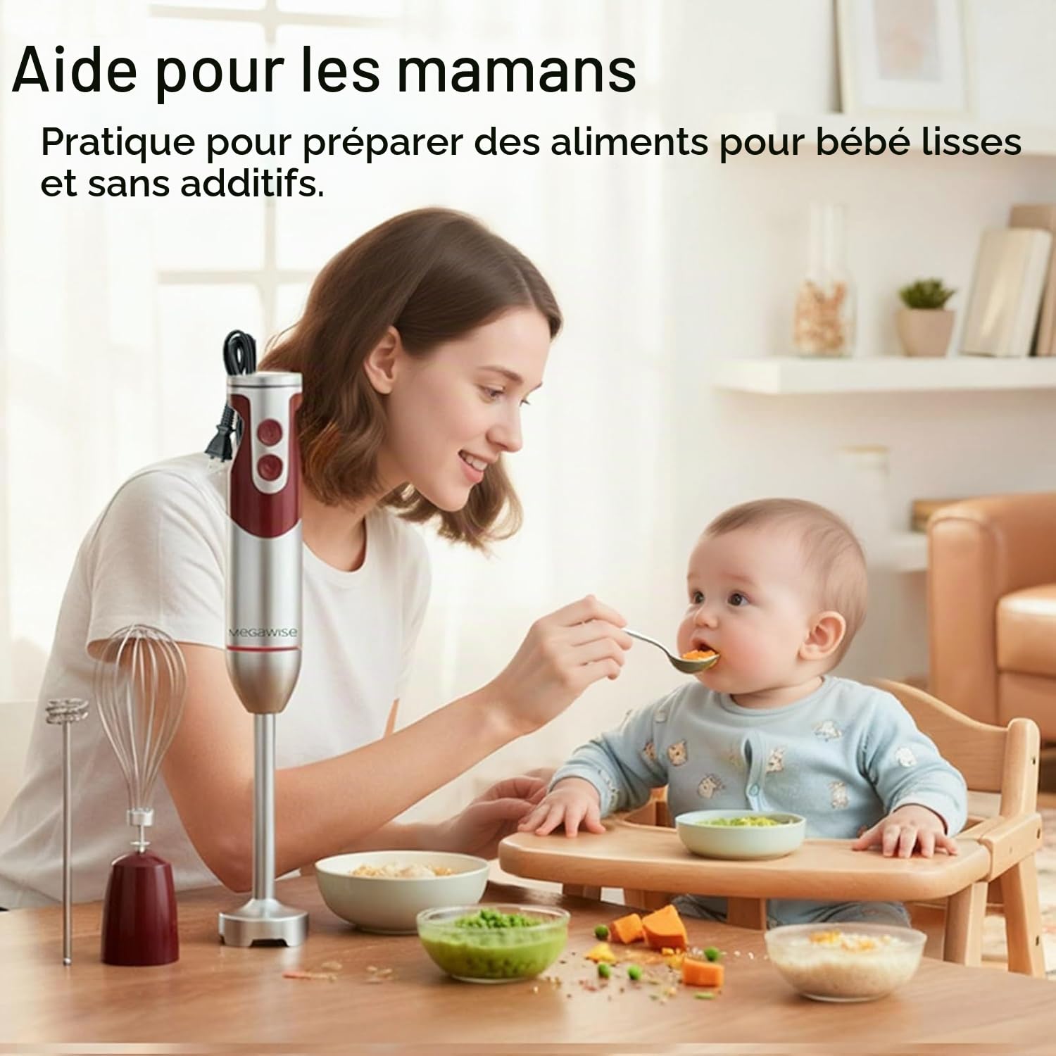 Megawise Pro Titanium Enhanced 3 - en - 1 immersion cordon mélangeur à main puissant moteur avec 80% de lames tranchantes 12 vitesses cordon mélangeur y compris Whisky & MILK CREAM (3 - en - 1 rouge)