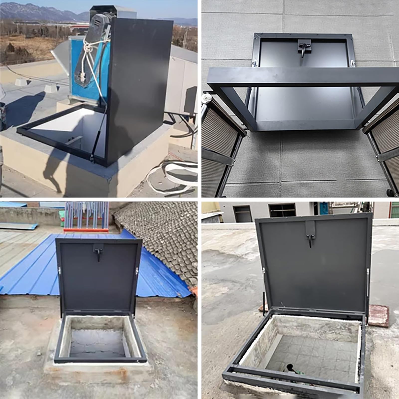 Ocynkowana, malowana proszkowo klapa dachowa – bezpieczne drzwi konserwacyjne 95 cm x 95 cm i pokrywa dostępu awaryjnego do dachów komercyjnych, trwała i odporna na warunki atmosferyczne konstrukcja